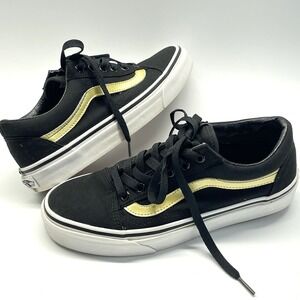 Vans Old Skool Black Gold Leather Canvas Sneakers Unisex Shoes Men 5.0 Women 6.5